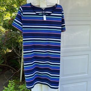 NWT Talbots Pretty Navy Multicolored Stripe Fun Back Above Knee Dress